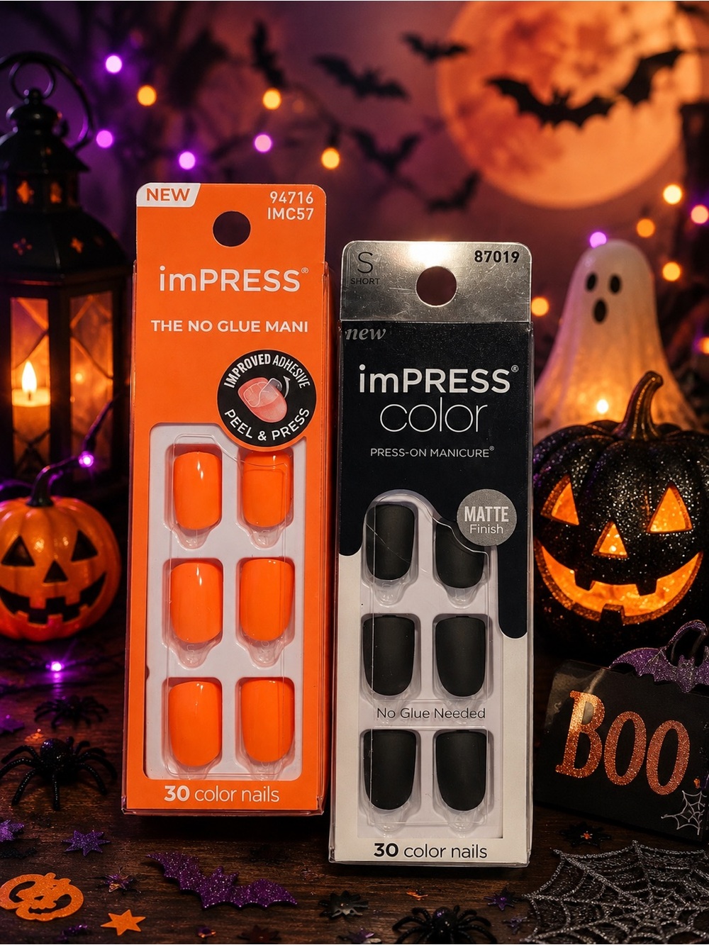 imPRESS On "Primetime" Orange & "On The Road" Black Matte Press-On Nails Duo